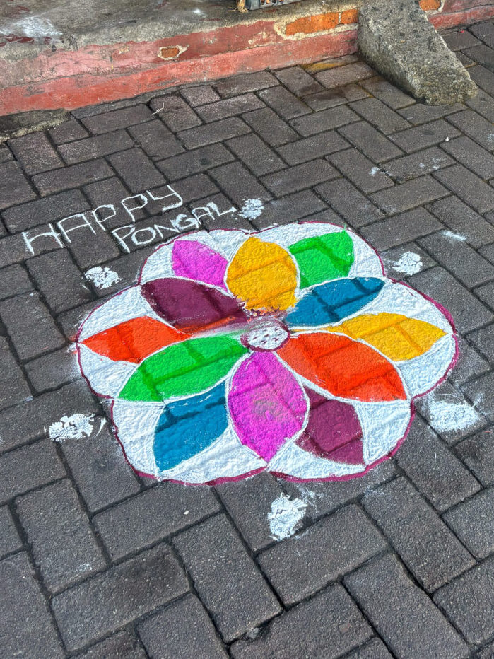 2026年タミル・タイ・ポンガルのコーラム、花模様の伝統的なデザイン